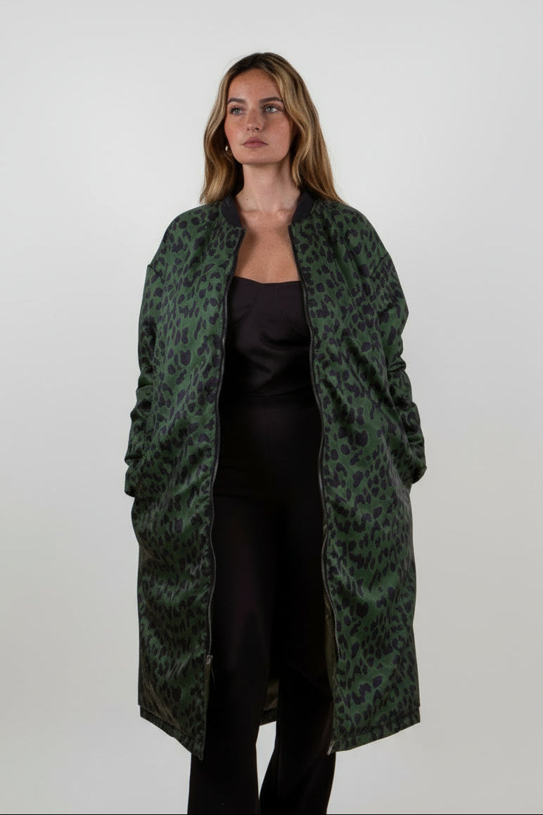 PARKA BOMBER LONG RÉVERSIBLE EN INTÉRIEUR LÉOPARD