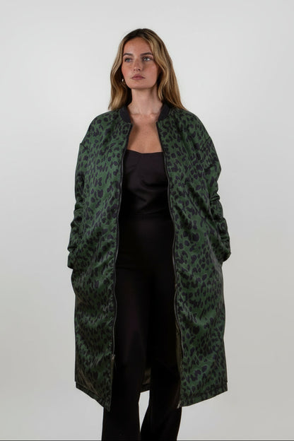 PARKA BOMBER LONG RÉVERSIBLE EN INTÉRIEUR LÉOPARD