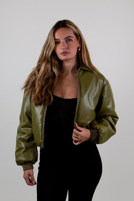 BOMBER COURT EN SIMILICUIR