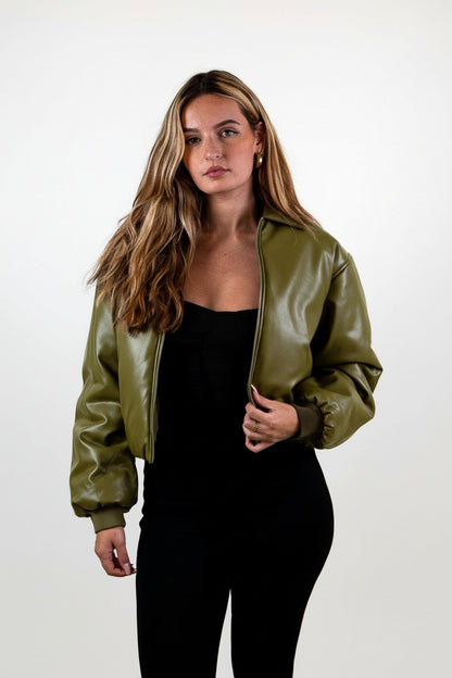 BOMBER COURT EN SIMILICUIR