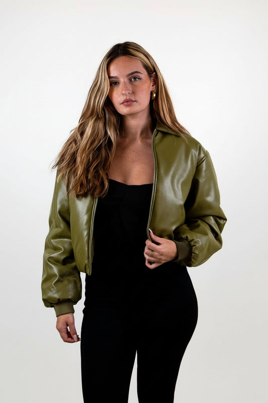 BOMBER COURT EN SIMILICUIR