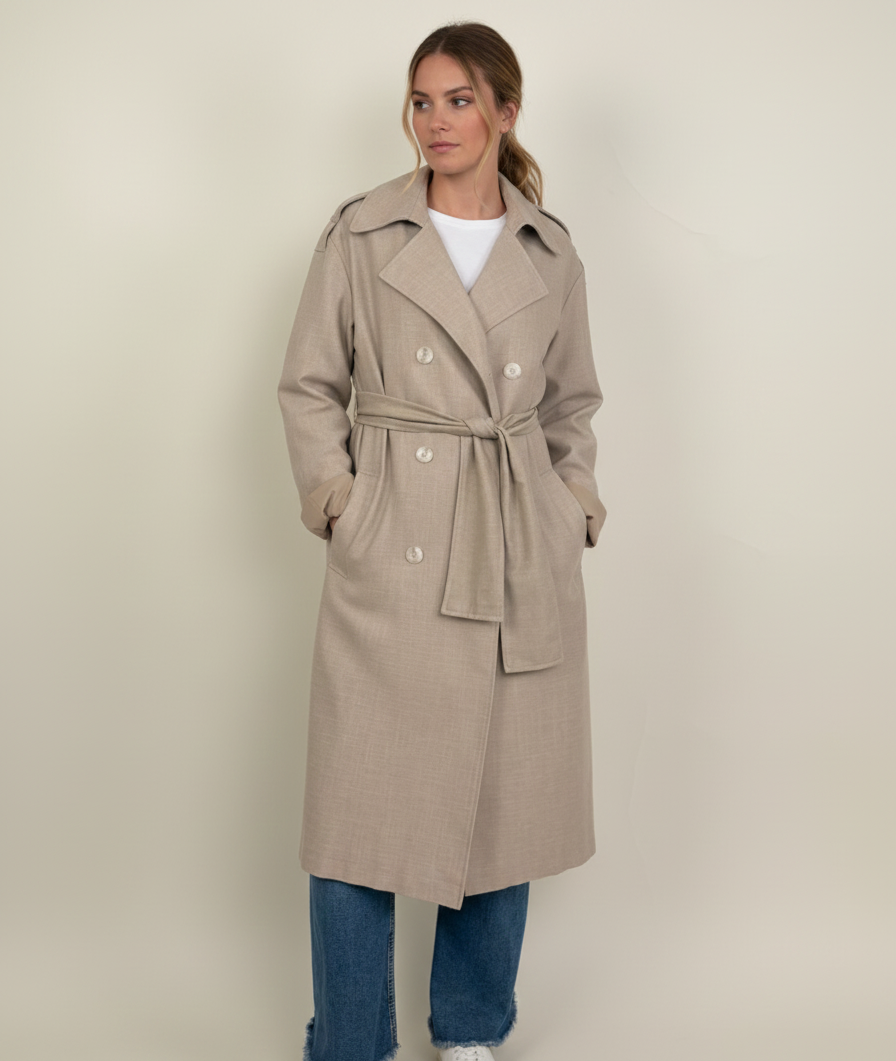 LINEN AND COTTON BLEND TRENCH COAT
