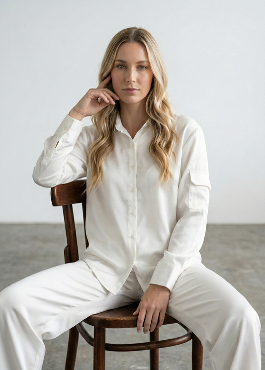 BLOUSE SATINÉE À MANCHES LONGUES