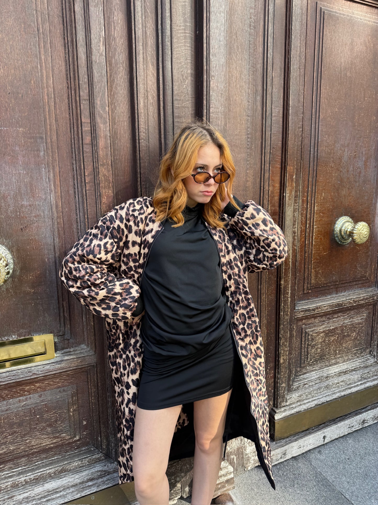 PARKA BOMBER LONG RÉVERSIBLE EN INTÉRIEUR LÉOPARD