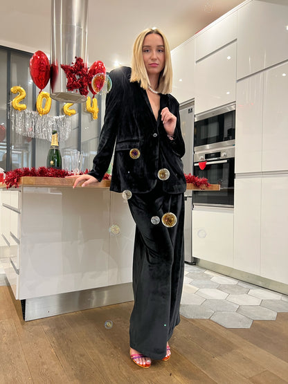 WIDE-LEGGED VELVET PANTS