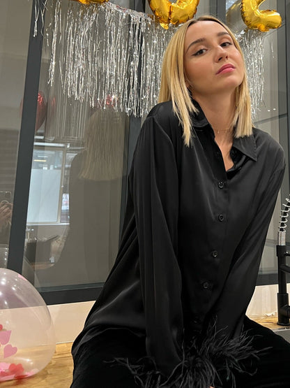 SATIN SHIRT WITH FEATHER DETAILS