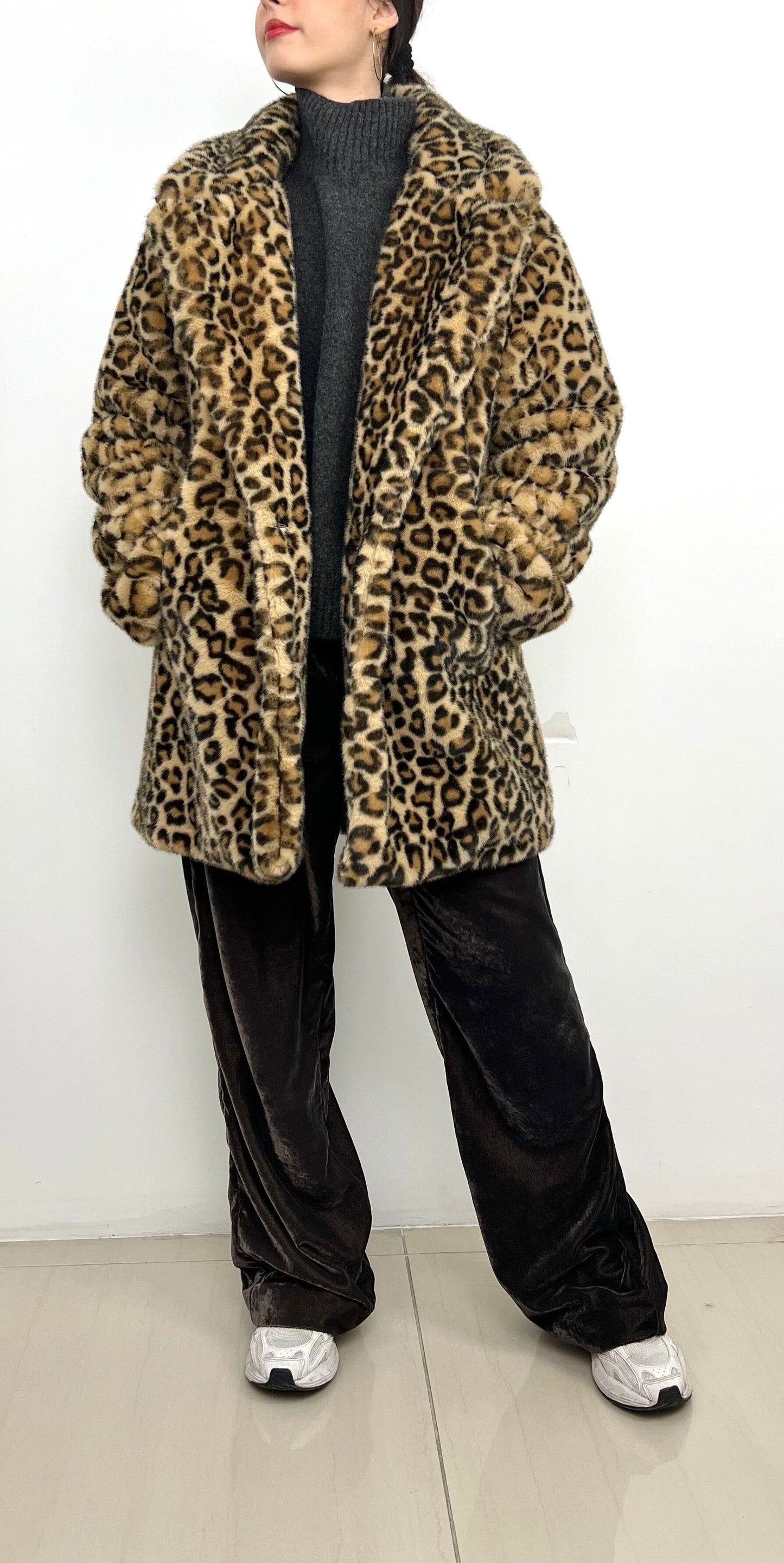 Leopard faux fur coat