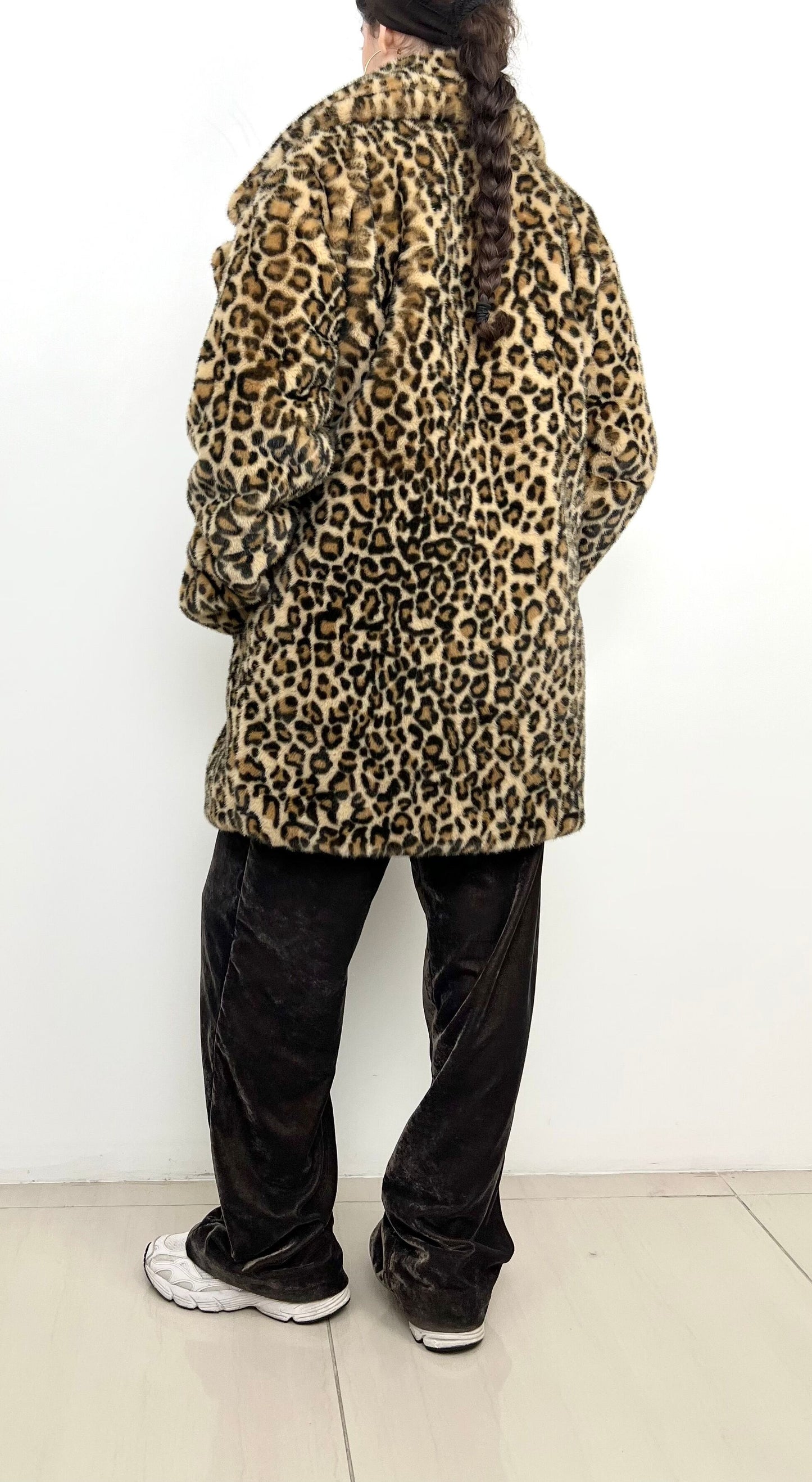 Leopard faux fur coat