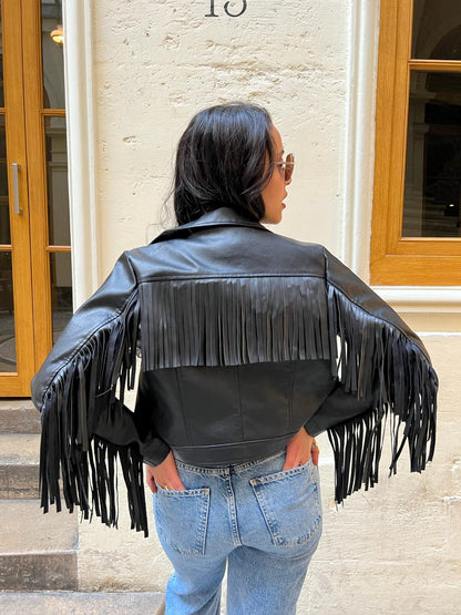 Fringed jacket imitation leather