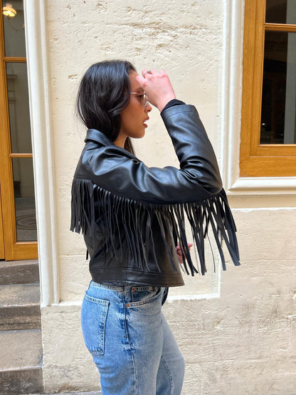 Fringed jacket imitation leather