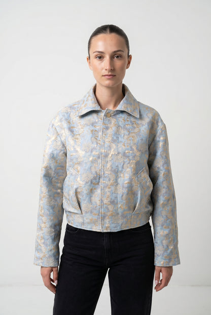 PATTERNED JACKET IN METALLIC FABRIC