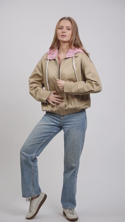 JACKET WITH CONTRASTING REMOVABLE HOOD